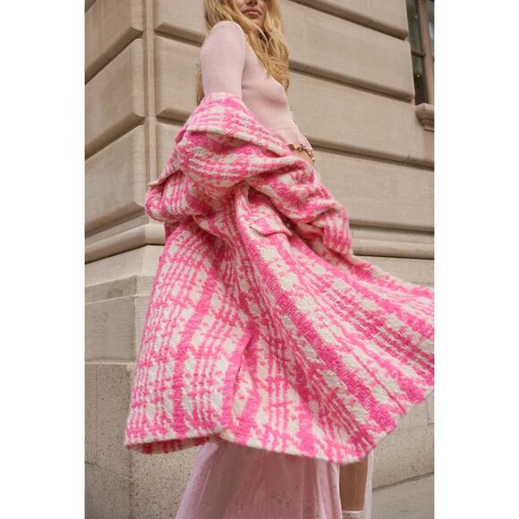Love Shack Fancy Asryn Coat in Majestic Pink Tweed Size Large - Picture 3 of 16